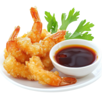 Tempura shrimp and sauce transparent background. png