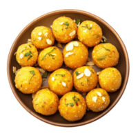 Laddu sweets in the bowl on transparent background. png