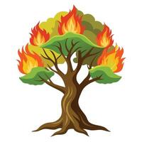 Trees, Trees on Fire cartoon tree with flames on it vector