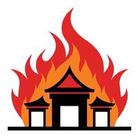 House on fire a fire and a building with a red roof vector