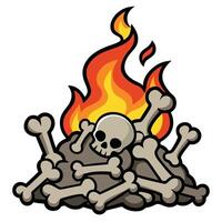Skull with fire flames Fire cartoon skeleton and bones in front of a fire vector