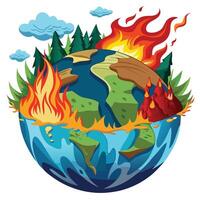earth with fire and trees on it vector
