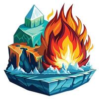 Earth burning with fire Global ice and fire on an island with a pyramid vector
