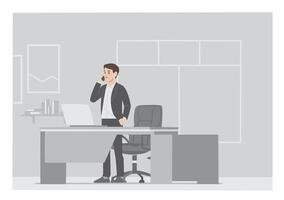 Man working from office on laptop business in her room on grey background vector