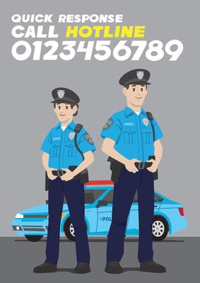 officer of law man and woman standing on police car with uniform and badge wearing hat and police gears vertical format poster