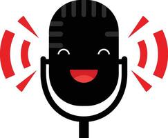 Happy vintage microphone with sound waves and smiling face illustration design vector