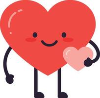 Heart character holding smaller heart symbol of love and affection in simple flat style illustration vector