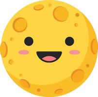 Smiling yellow moon cartoon face with craters and cheerful expression illustration vector