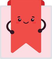 Cute happy red bookmark with smiling face on white page illustration for reading and education concepts vector