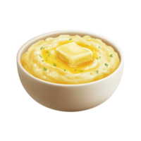 A bowl of mashed potatoes with butter on it png
