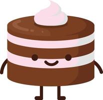 Chocolate and cream layered cake cartoon character with smiling face and arms illustration vector