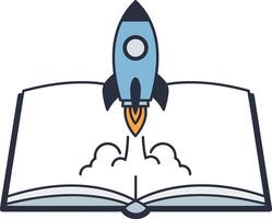Rocket launching from open book symbolizing education and innovation concept in simple style vector