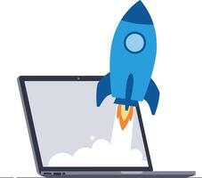 Rocket Launching from Laptop Screen Technology Startup Business Innovation Concept Illustration vector