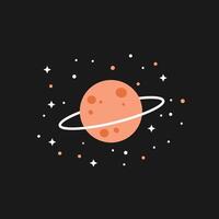 Orange planet with white ring and stars illustration in space background design vector