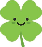 Four leaf clover lucky charm with smiling face green luck symbol illustration vector
