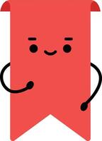 Red smiling bookmark character with arms illustration in simple cartoon style vector