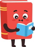 Red book character holding a blue book reading with happy expression illustration vector