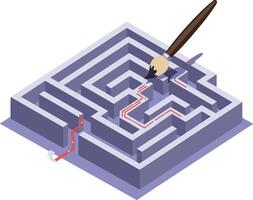 Maze with paintbrush drawing red path solution creative concept illustration art vector
