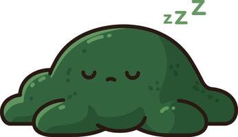 Cute sleeping green blob character with closed eyes and peaceful expression illustration vector