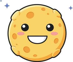 Happy smiling cookie cartoon character with sparkling stars and cheerful expression illustration vector