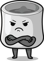 Angry Marshmallow Character with Crossed Arms and Legs Illustration in Black and White Style vector