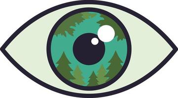 Eye with green iris featuring forest trees nature and environmental theme illustration vector