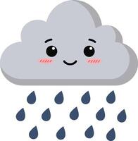 Cute gray cloud with smiling face and raindrops weather illustration for kids and design projects vector