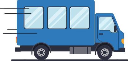 Blue delivery van with motion lines illustration showing fast transportation concept vector