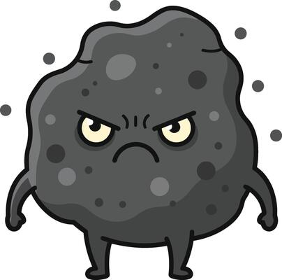 Angry black cartoon coal lump character with arms and legs illustration