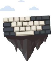 Floating mechanical keyboard with dark and light keycaps over rocky mountain landscape illustration vector