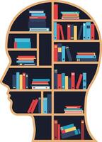 Human head bookshelf design with colorful books inside creative concept for knowledge and learning vector