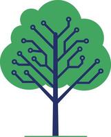 Technology tree concept with green leaves and circuit board branches digital illustration vector