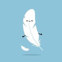 White feather meditating and floating in calm blue background illustration with peaceful vibe vector
