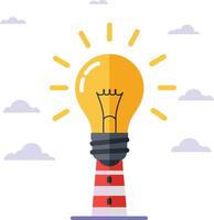 Light bulb lighthouse illustration symbolizing bright ideas and guidance in creative thinking and innovation vector
