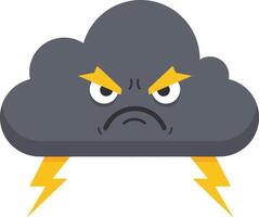 Angry dark gray storm cloud with lightning bolts illustration in flat style for weather design and alerts vector