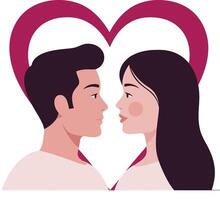 Romantic couple facing each other with heart shape background in illustration for love and relationship concepts vector