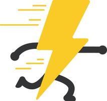 Lightning bolt with running stick figure symbolizing fast speed and energy in yellow and black illustration vector