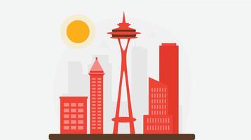 A prominent building in Seattle, known for its unique architectural design, standing as a landmark in the city's skyline vector
