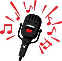 Singing microphone with musical notes and joyful expression illustration for music and entertainment design vector