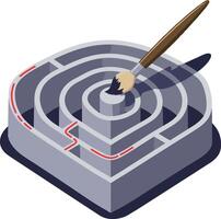 Maze puzzle with paintbrush creating colorful path in three dimensional design illustration vector