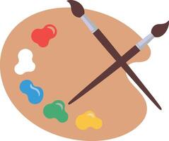 Artist palette with colorful paint blobs and crossed paintbrushes illustration for creative design and art projects vector
