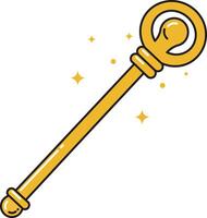Magic wand with glowing golden stars fantasy object for wizard and magician accessory illustration vector