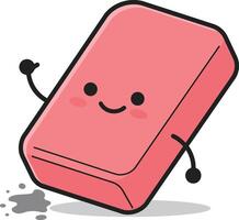 Cute pink eraser cartoon character with smiling face and playful pose illustration vector