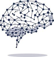 Abstract human brain network with connected nodes and lines illustration in blue and grey colors vector