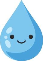 Cute blue water drop cartoon character smiling with shiny highlights illustration vector
