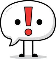 Speech bubble character with red exclamation mark expressing alert emotion in cute cartoon style illustration vector