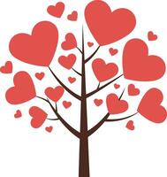 Heart shaped leaves tree illustration with red hearts on branches graphic design for love and romance concepts vector