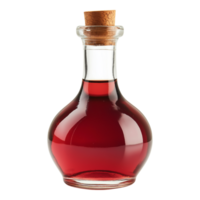 A bottle of red liquid with a cork on top png