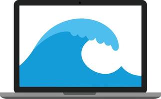 Laptop with blue ocean wave on screen digital illustration for technology and nature connection graphic vector
