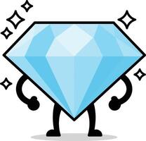 Blue diamond cartoon character with sparkling effect and confident pose illustration vector
